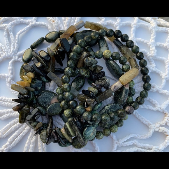 Natural Dark Green Jade & Serpentine Multicolored Gemstone Mixed Bead Bracelets - Picture 8 of 10